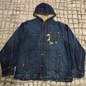 Vintage enyce heavy denim hooded Y2K Leather XL streetwear 2000s rap logo rare